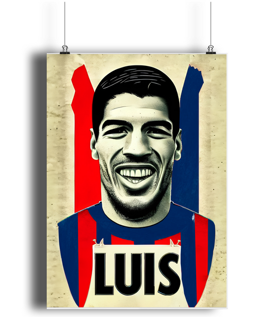 Luis Suarez Retro Barca A3 Wall Art Print