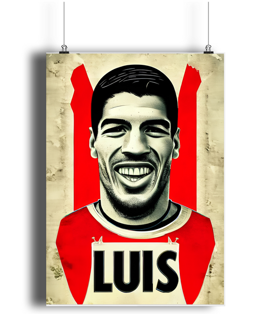 Luis Suarez Retro Liverpool A3 Wall Art Print