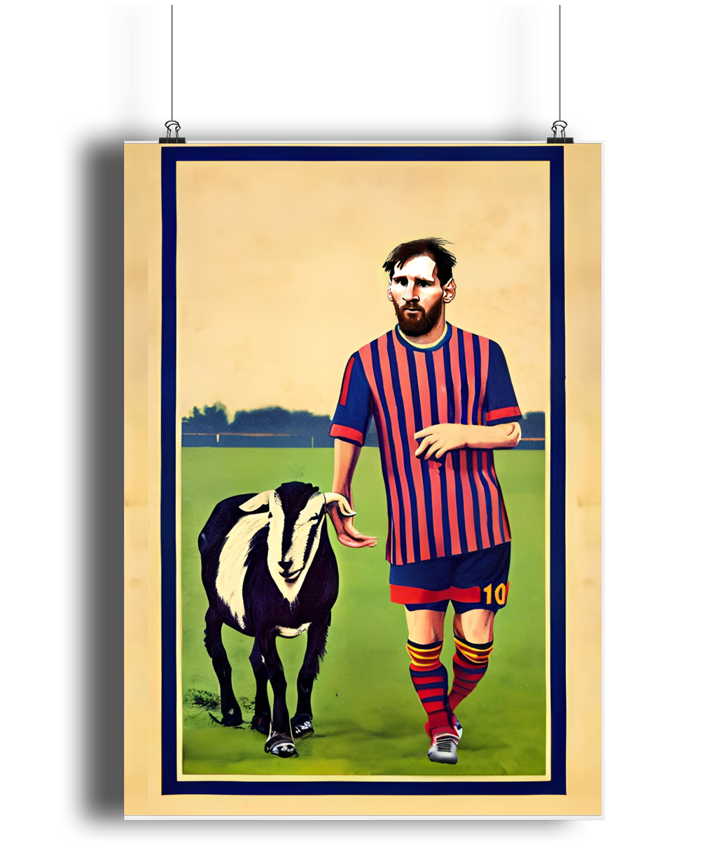 Lionel Messi GOAT Barca Portrait A3 Wall Art Print