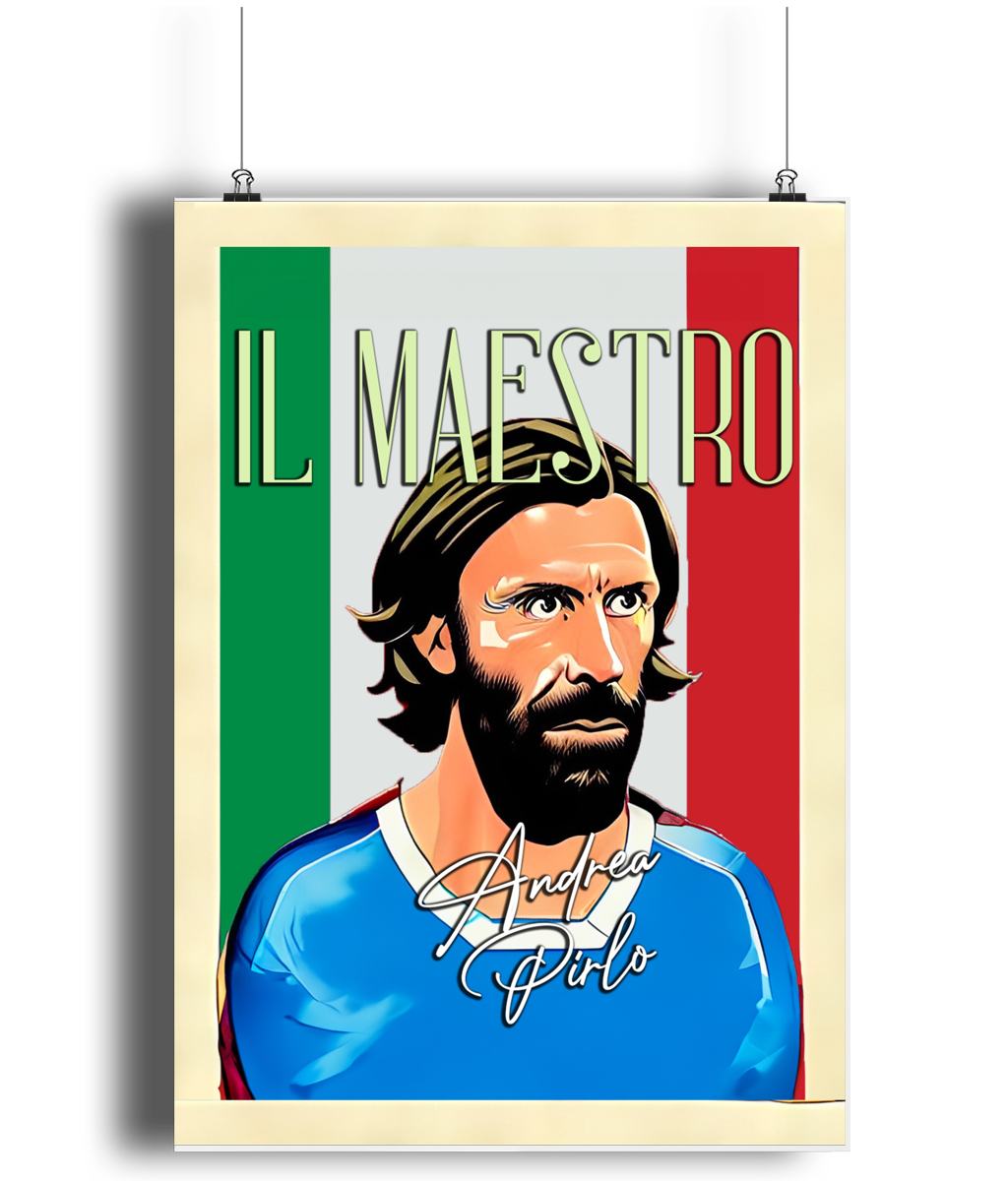 Andrea Pirlo il Maestro Italia Flag A3 Wall Art Print