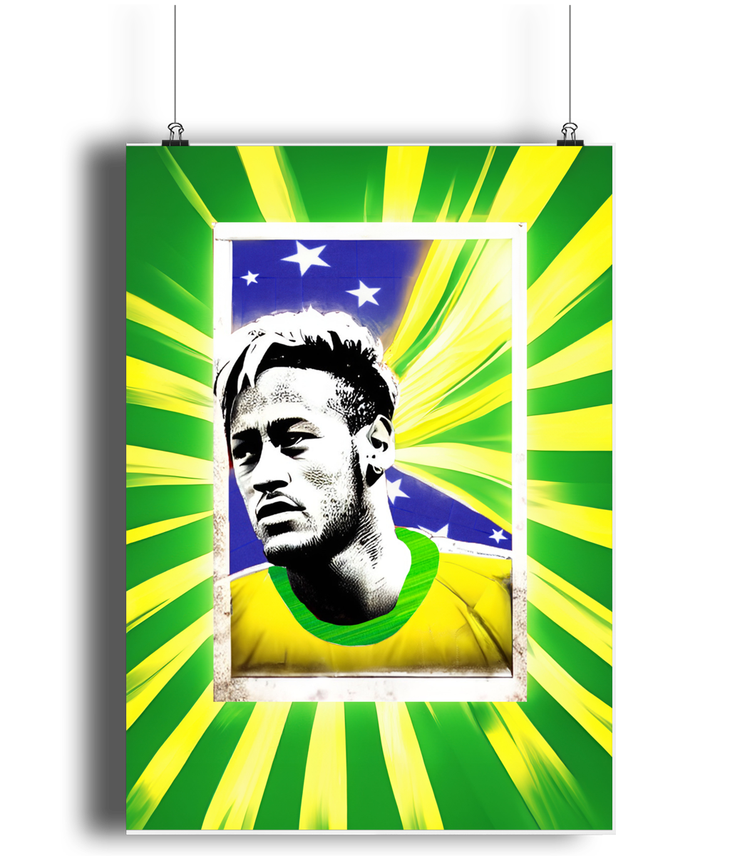 Neymar Brazil Flag A3 Wall Art Print